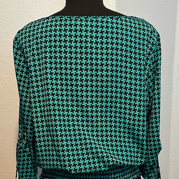 MICHAEL Michael Kors Wicked Green and Black Houndstooth Blouse EUC - Picture 4 of 6